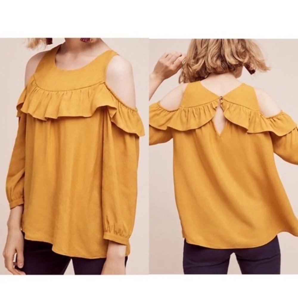 Anthropologie Maeve ruffle cold shoulder blouse 8